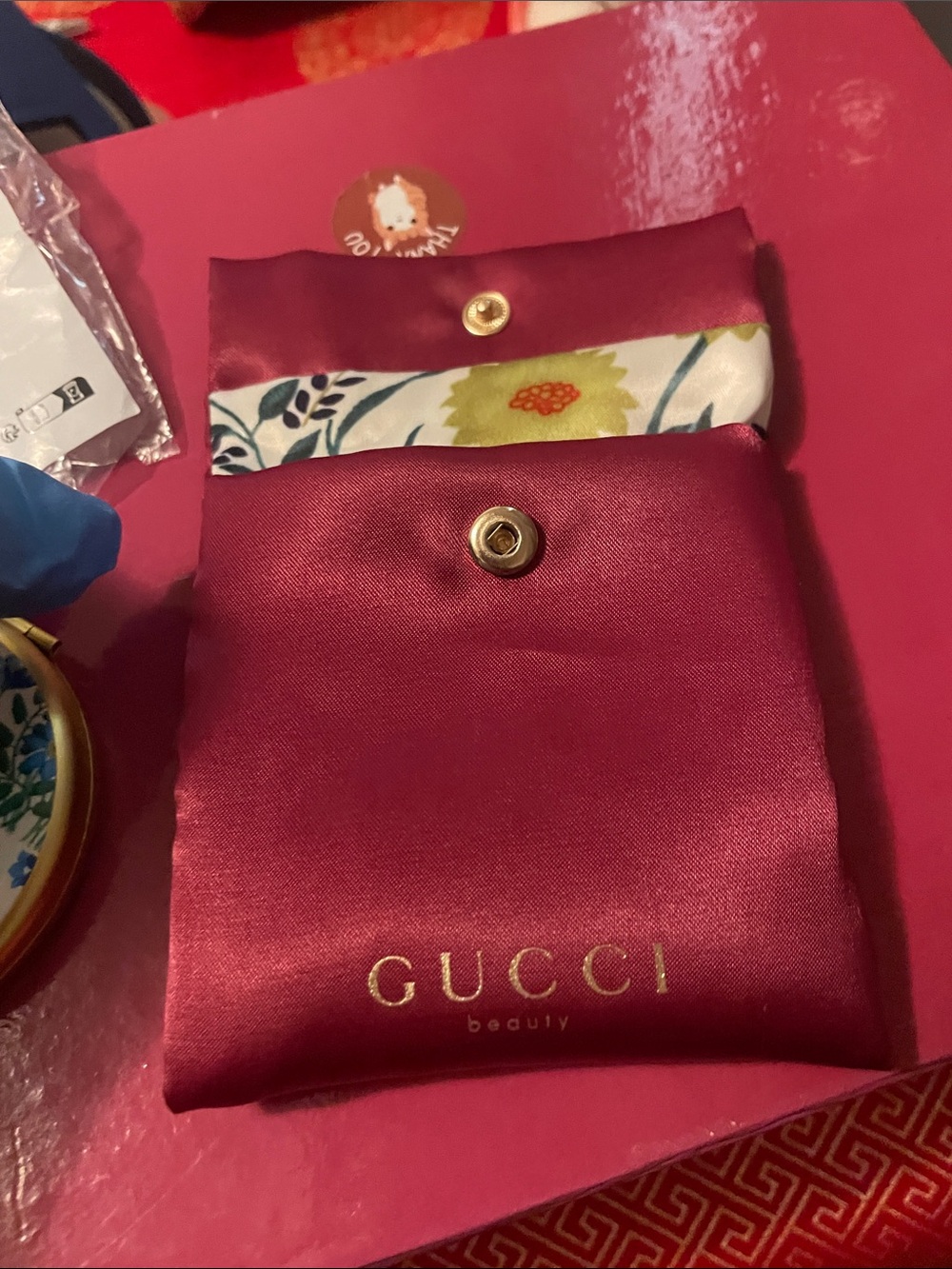 Gucci Floral Compact Mirror in White, Pink, Blue and Green - Picture 15 of 17